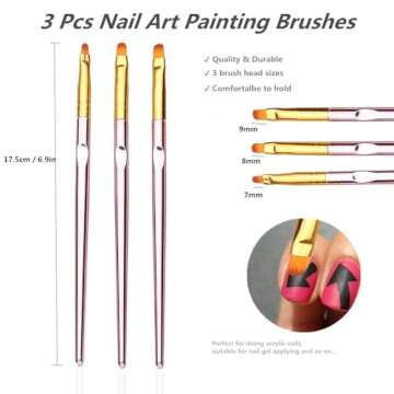 FULINJOY 3 Pcs Rose Gold Round Nail Art Brush Set Nail Painting Brush Manicure Tool UV Gel 3D Nail Brush Pens(7mm/8mm/9mm)