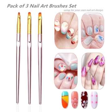 FULINJOY 3 Pcs Rose Gold Round Nail Art Brush Set Nail Painting Brush Manicure Tool UV Gel 3D Nail Brush Pens(7mm/8mm/9mm)
