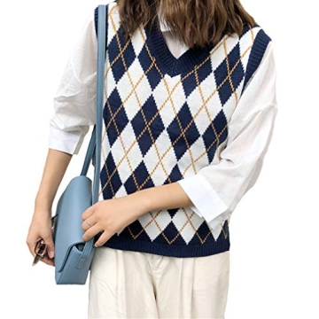 YIJIN Argyle Preppy Sweater Vest for Trendy Women