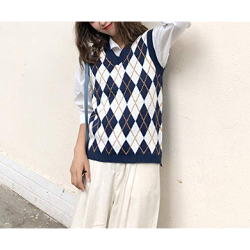 YIJIN Argyle Preppy Sweater Vest for Trendy Women