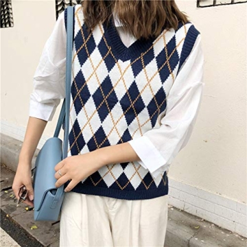 YIJIN Argyle Preppy Sweater Vest for Trendy Women