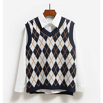 YIJIN Argyle Preppy Sweater Vest for Trendy Women