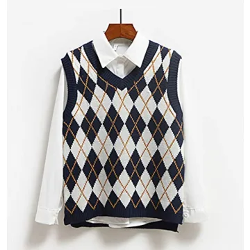 YIJIN Argyle Preppy Sweater Vest for Trendy Women