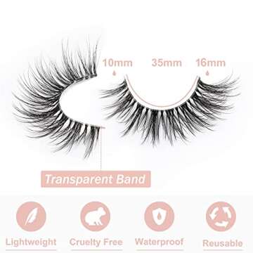 False Eyelashes with Clear Band Faux Mink Lashes Natural Look Fluffy Wispy Fake Lashes Pack by Kirom...