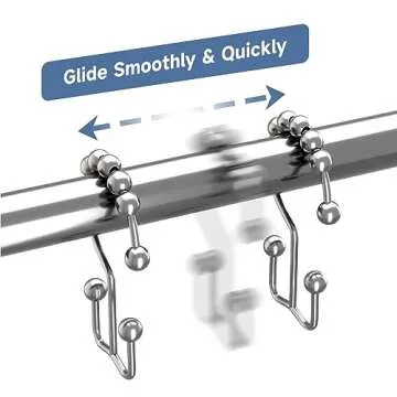 Titanker Shower Curtain Hooks Rings, Rust-Resistant Metal Double Glide Shower Hooks for Bathroom Shower Rods Curtains, Set of 12 Hooks - Chrome