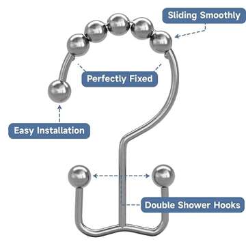 Titanker Shower Curtain Hooks Rings, Rust-Resistant Metal Double Glide Shower Hooks for Bathroom Shower Rods Curtains, Set of 12 Hooks - Chrome