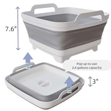 GIMWA Collapsible Wash Basin for Baby Bottles with Drain Plug, 2.4 Gallons Space-Saving Camping Sink...