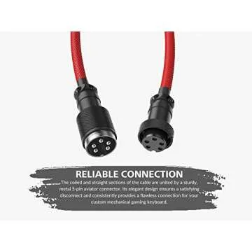 Ranked Coiled Keyboard Cable | Handcrafted Double-Sleeved Braided Cable | USB Type C to A | 5-Pin Aviator Connector for Custom Mechanical Gaming Keyboard | Support Fast Charge 20W (Ponciana Red)