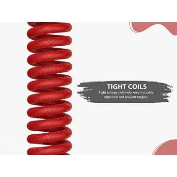 Ranked Coiled Keyboard Cable | Handcrafted Double-Sleeved Braided Cable | USB Type C to A | 5-Pin Aviator Connector for Custom Mechanical Gaming Keyboard | Support Fast Charge 20W (Ponciana Red)