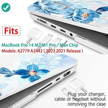 May Chen Compatible with MacBook Pro 14 inch Case 2023 2022 2021 Release M3 A2918 A2992 M2 A2779 M1 A2442 Pro/Max, Plastic Hard Shell Case with Keyboard Cover, Fresh Watercolor Flowers