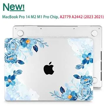 May Chen Compatible with MacBook Pro 14 inch Case 2023 2022 2021 Release M3 A2918 A2992 M2 A2779 M1 A2442 Pro/Max, Plastic Hard Shell Case with Keyboard Cover, Fresh Watercolor Flowers