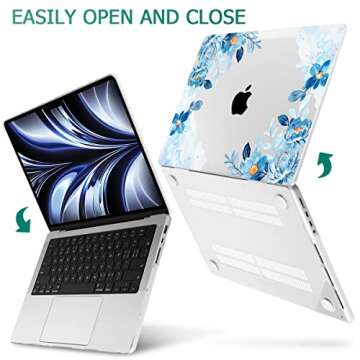 May Chen Compatible with MacBook Pro 14 inch Case 2023 2022 2021 Release M3 A2918 A2992 M2 A2779 M1 A2442 Pro/Max, Plastic Hard Shell Case with Keyboard Cover, Fresh Watercolor Flowers