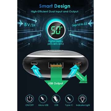 Hand Warmer Rechargeable, MKG 10000mAh Electric Handwarmers & Quick Charge Power Bank, 15 Hrs Long Lasting Heating Portable USB Hand Heater for Outdoor, Great Electronic Gift Idea for Women Men