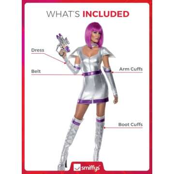 Smiffys Fever Space Cadet Costume for Women - Silver Metallic