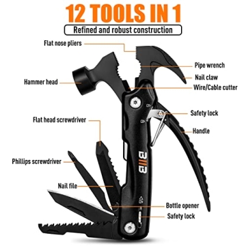 BIIB 12-in-1 Hammer Multitool | Essential Gift for Him