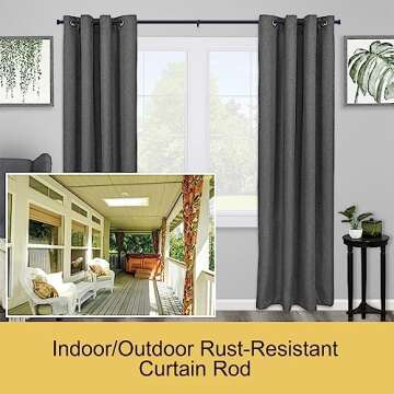 Kenney Weaver Cap End Indoor/Outdoor Black Curtain Rod, Adjustable Curtain Rod for Windows 72 to 144...