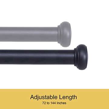 Kenney Weaver Cap End Indoor/Outdoor Black Curtain Rod, Adjustable Curtain Rod for Windows 72 to 144 Inches, Outdoor Curtain Rod for Patio, Industrial Curtain Rod