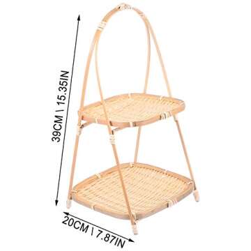 Cabilock Wicker Food Display Bamboo Woven Dessert Basket 2 Tiers Cupcake Stand Dessert Display Tower...