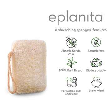 eplanita Natural Dishwashing Sponges (Pack of 6) - Eco Scrub Scourer, Biodegradable & Zero Waste