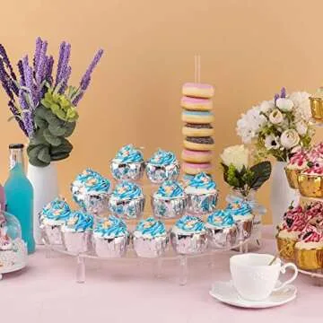 YestBuy Acrylic Risers Display Stand for Pop Figures, 3 Tier Cupcake Stand, Perfume Stand Organizer,2 Pack Half Moon Dessert Stand for Food, Acrylic Display Stand for Collections.