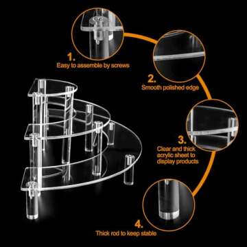 YestBuy Acrylic Risers Display Stand for Pop Figures, 3 Tier Cupcake Stand, Perfume Stand Organizer,2 Pack Half Moon Dessert Stand for Food, Acrylic Display Stand for Collections.