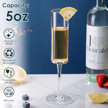 eventpartener Acrylic Champagne Flutes, 16 PCS Hard Disposable Unbreakable 5 Oz Champagne Glasses, S...
