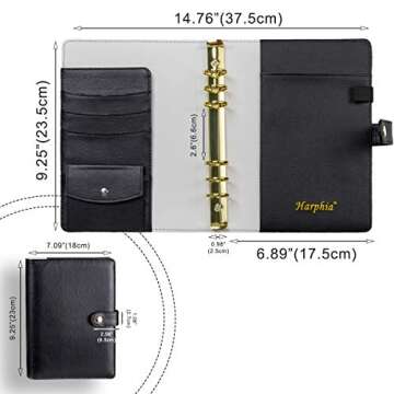 A5 Personal Organizer Personal Planner Binder A5 Planner Binder-Golden Ring Binder with Zip Waterproof PVC Pouch Document Filing Bags, Book Mark Ruler, PP Plate A5 9.06 x 6.89'',Harphia