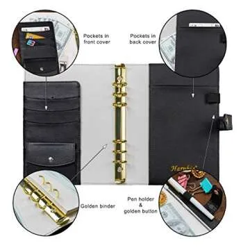 A5 Personal Organizer Personal Planner Binder A5 Planner Binder-Golden Ring Binder with Zip Waterproof PVC Pouch Document Filing Bags, Book Mark Ruler, PP Plate A5 9.06 x 6.89'',Harphia