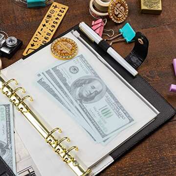 A5 Personal Organizer Personal Planner Binder A5 Planner Binder-Golden Ring Binder with Zip Waterproof PVC Pouch Document Filing Bags, Book Mark Ruler, PP Plate A5 9.06 x 6.89'',Harphia