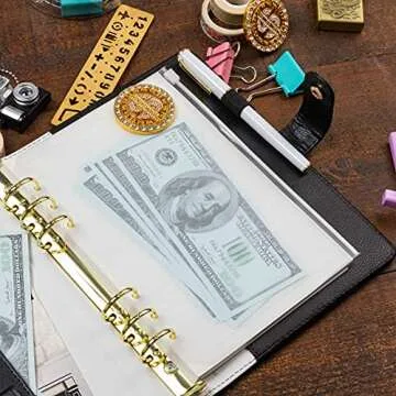 A5 Personal Organizer Personal Planner Binder A5 Planner Binder-Golden Ring Binder with Zip Waterproof PVC Pouch Document Filing Bags, Book Mark Ruler, PP Plate A5 9.06 x 6.89'',Harphia