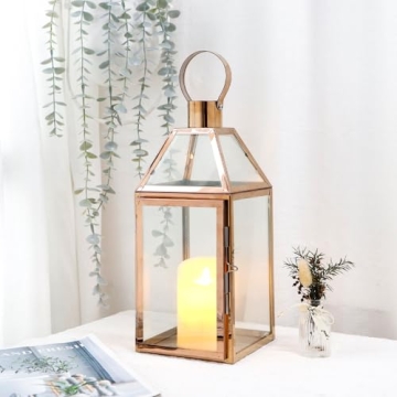 Rose Gold Candle Lantern - Elegant Indoor Outdoor Decor