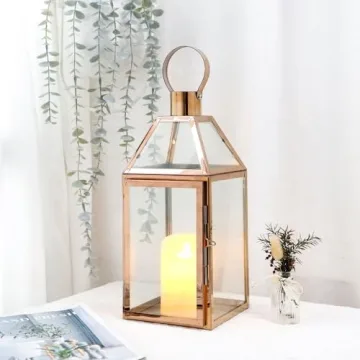 Rose Gold Candle Lantern - Elegant Indoor Outdoor Decor