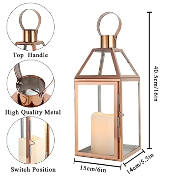 Rose Gold Candle Lantern - Elegant Indoor Outdoor Decor