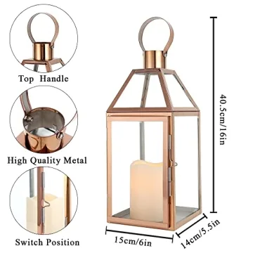Rose Gold Candle Lantern - Elegant Indoor Outdoor Decor