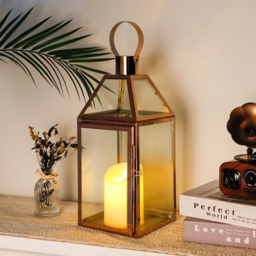Rose Gold Candle Lantern - Elegant Indoor Outdoor Decor
