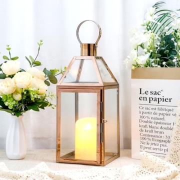 Rose Gold Candle Lantern - Elegant Indoor Outdoor Decor