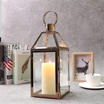 Rose Gold Candle Lantern - Elegant Indoor Outdoor Decor