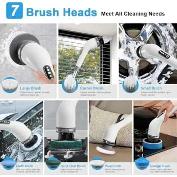 Electric Spin Scrubber - Shower Scrubber Cordless Spin Scrubber with 7 Replaceable Brush Heads and Adjustable Extension Handle, Electric Scrubber for Cleaning Christmas Day Gifts for Women