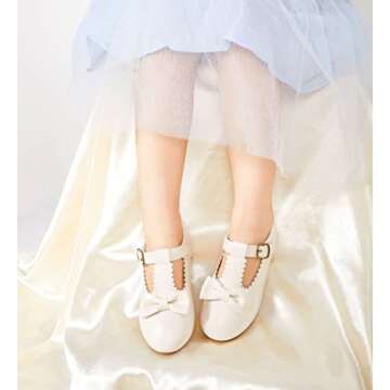 Kiderence Toddler Girls Dress Shoes Little Kids Mary Janes Off White Ballet Flats Toddler 10