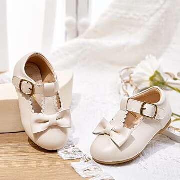 Kiderence Toddler Girls Dress Shoes Little Kids Mary Janes Off White Ballet Flats Toddler 10