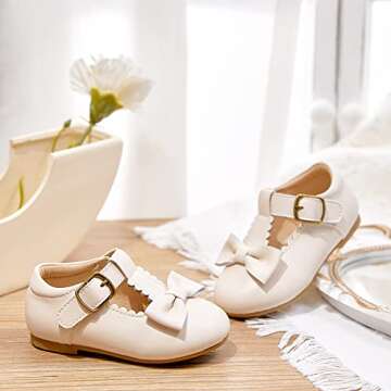 Kiderence Toddler Girls Dress Shoes Little Kids Mary Janes Off White Ballet Flats Toddler 10