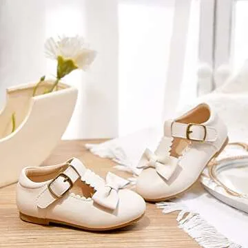 Kiderence Toddler Girls Dress Shoes Little Kids Mary Janes Off White Ballet Flats Toddler 10