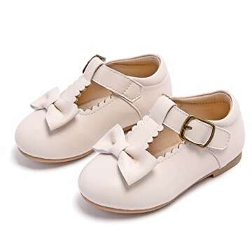 Kiderence Toddler Girls Dress Shoes Little Kids Mary Janes Off White Ballet Flats Toddler 10