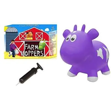 Farm Hoppers Award Winning Inflatable Toddler Safe Bouncing Purple Cow Plus Pump