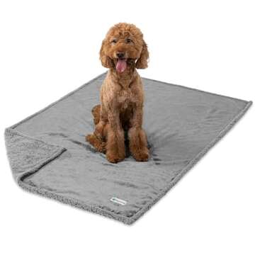 PetAmi WATERPROOF Dog Blanket for Bed, XL Dog Pet Blanket Couch Cover Protector, Sherpa Fleece Leakproof Blanket for Crate Kennel Sofa Furniture Queen Bed Protection Reversible Soft 90x90 Light Grey