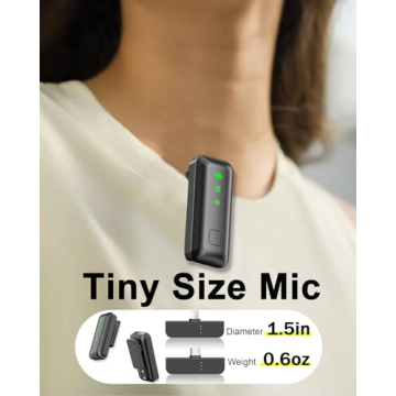Wireless Lavalier Microphone for iPhone/Android – Mini Clip-On Bluetooth Mic with Noise Reduction, Long Battery, Dual Microphone for TikTok, YouTube, Podcasting, Vlogging, and Video Recording