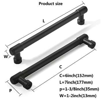 khtumeware 2 Pack Matte Black Cabinet Pulls 6 Inch(152mm) Hole Centers Kitchen Cabinet Handles Cabin...