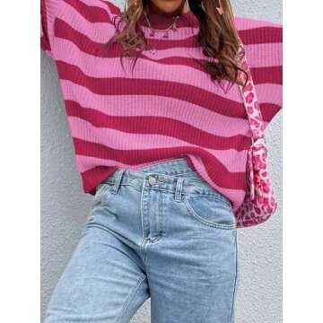 Allimy Women's Crewneck Color Clock Striped Cable Knit Sweaters for Women Fashion Trendy 2025 Lightweight Fall Outfits