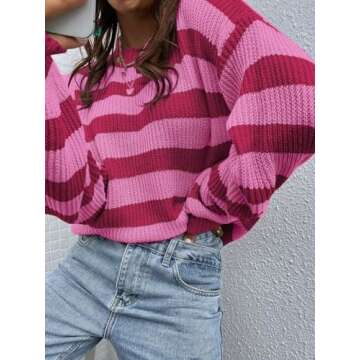 Allimy Women's Crewneck Color Clock Striped Cable Knit Sweaters for Women Fashion Trendy 2025 Lightweight Fall Outfits