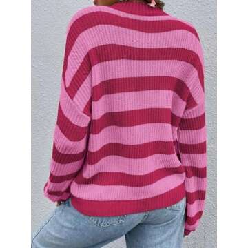 Allimy Women's Crewneck Color Clock Striped Cable Knit Sweaters for Women Fashion Trendy 2025 Lightweight Fall Outfits